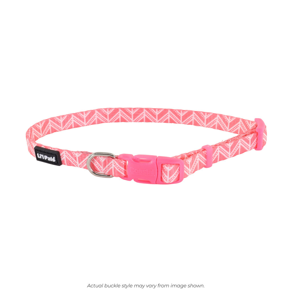 Li'l Pals Adjustable Patterned Dog Collar - Pink Tribal Chevron - 3/8 in x 8-12 in
