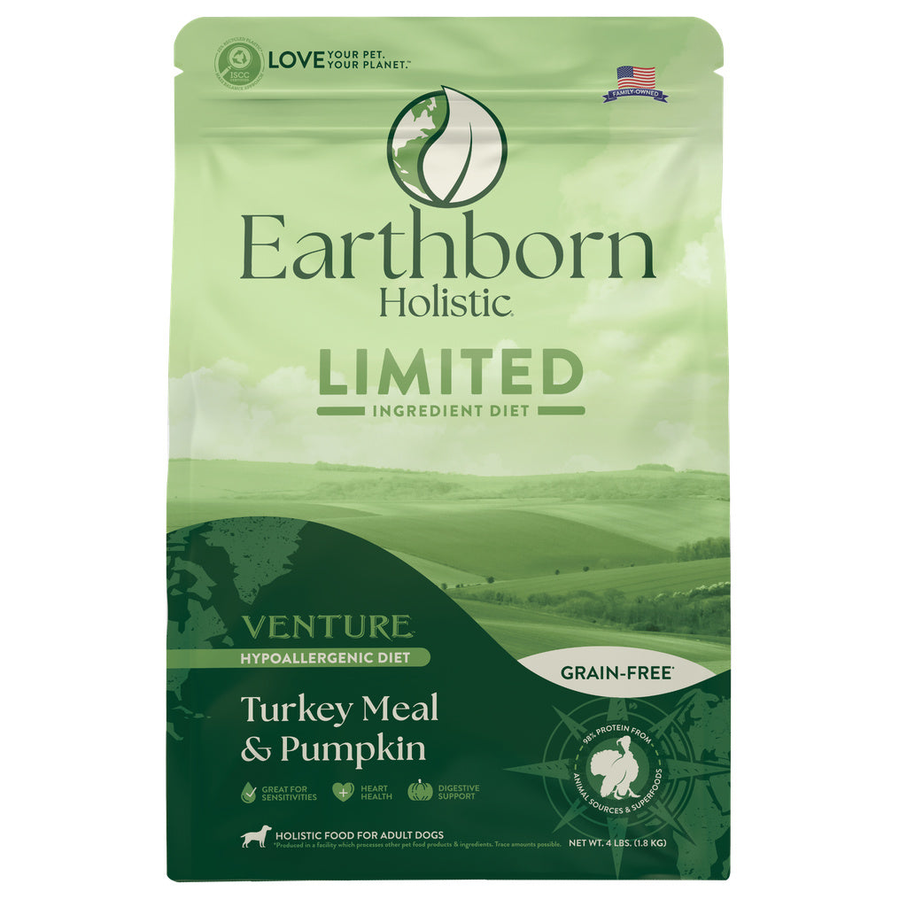 Earthborn Holistic Venture Turkey & Pumpkin, Limited Ingredient, Grain-Free Dry Dog Food, 4 lb Bag