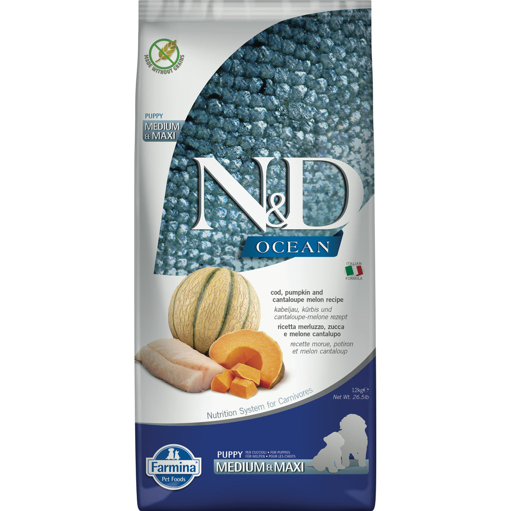 Farmina N&D Ocean Puppy Cod, Pumpkin & Cantaloupe (Med/Maxi) - 2.5kg Dry Dog Food