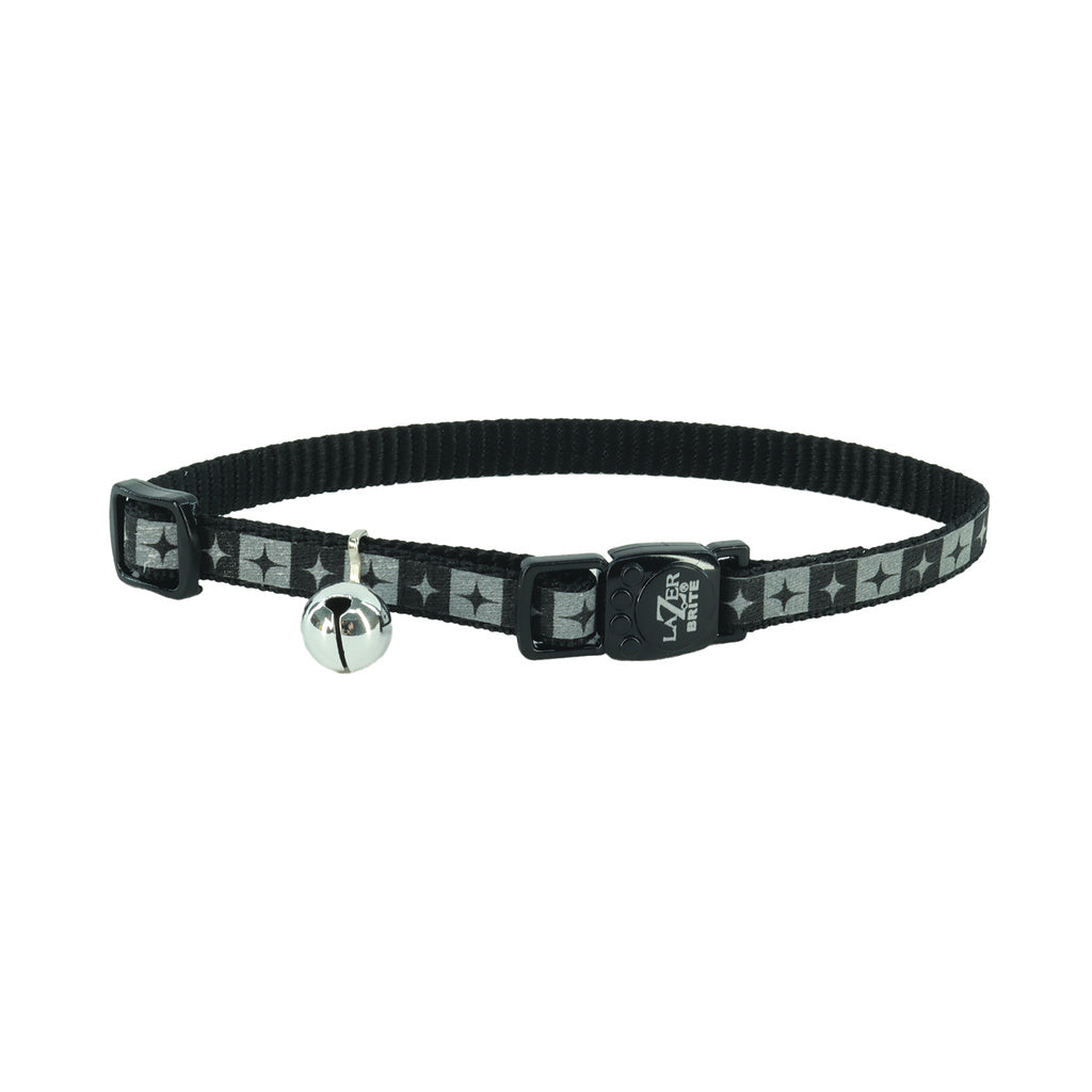 Coastal Lazer Brite Safety Cat Collar 3/8" 8-12" Black Diamond Reflective Breakaway