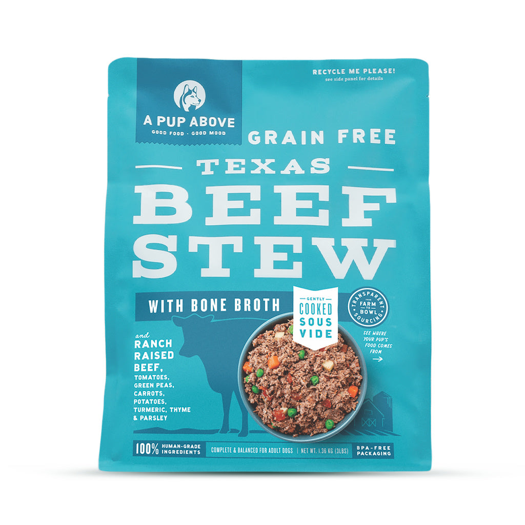 A Pup Above Grain Free Gently Cooked Texas Beef Stew w/ Bone Broth Frozen Dog Food, 3 lb