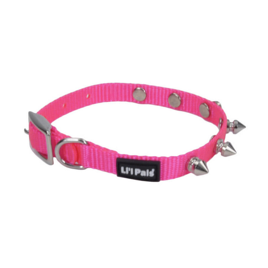 Li'l Pals Spiked Nylon Dog Collar, Neon Pink, 3/8" x 6-8" Adjustable Puppy Collar