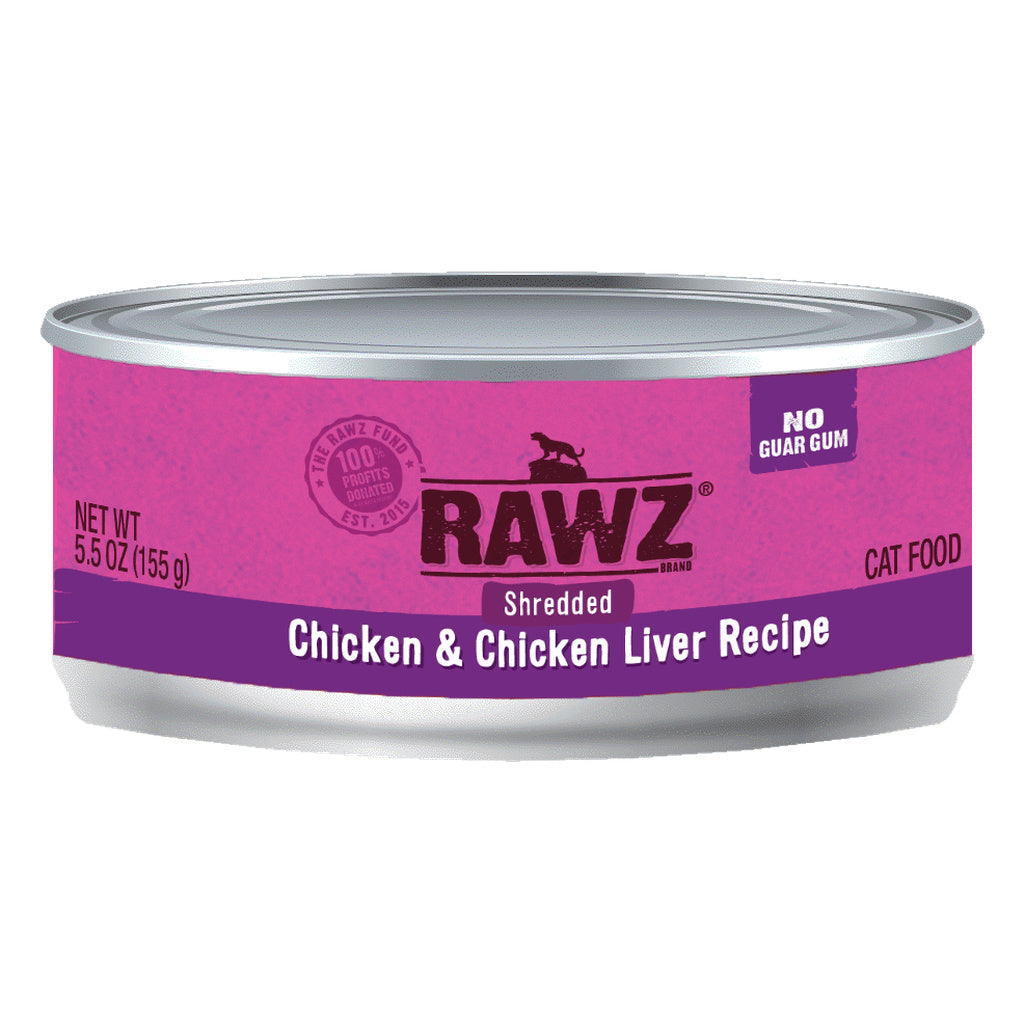 Rawz Shredded Chicken & Chicken Liver Canned Wet Cat Food, 5 or 5.5 oz Can