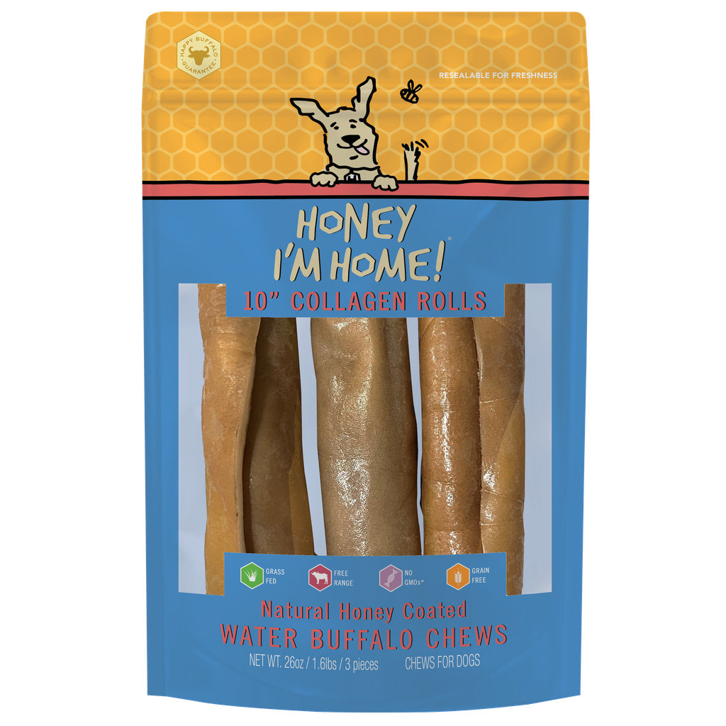Honey I'm Home Dog Buffalo Collagen Rolls 10 Inch 3 Pack