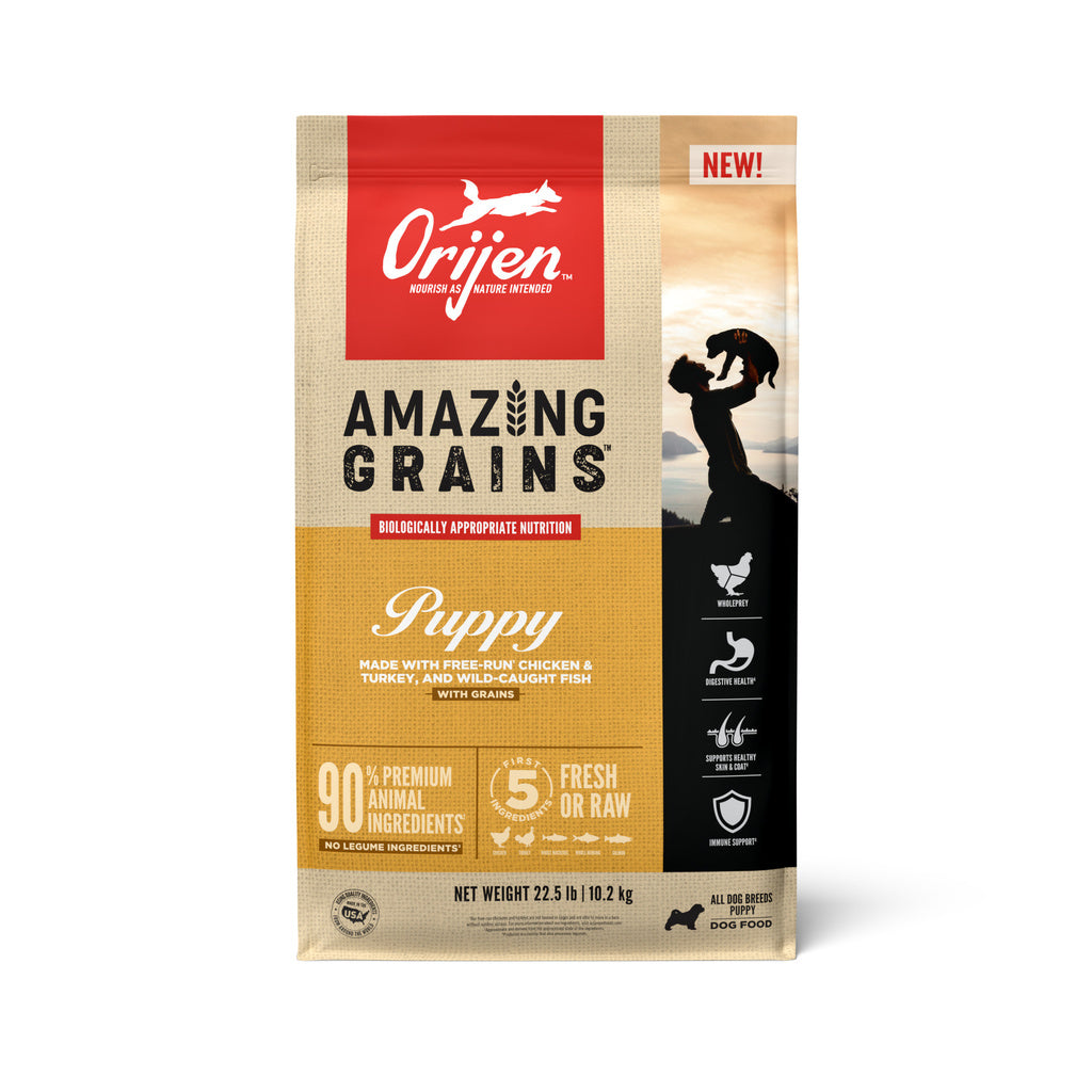 ORIJEN Amazing Grains Puppy Dry Dog Food - High Protein, Natural Kibble, 22.5 lb Bag