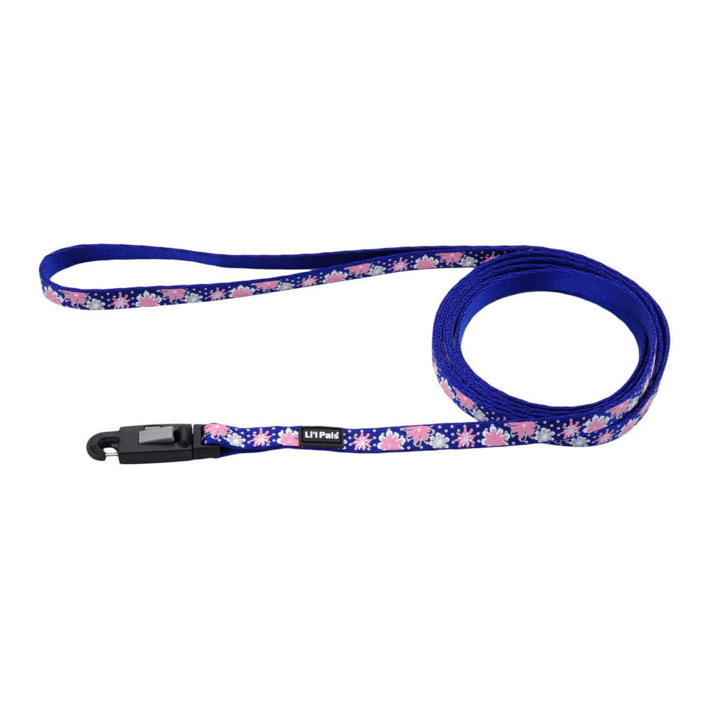 Li'L Pals Reflective Dog Leash - Flowers with Dots - Extra Narrow 3/8" x 6'