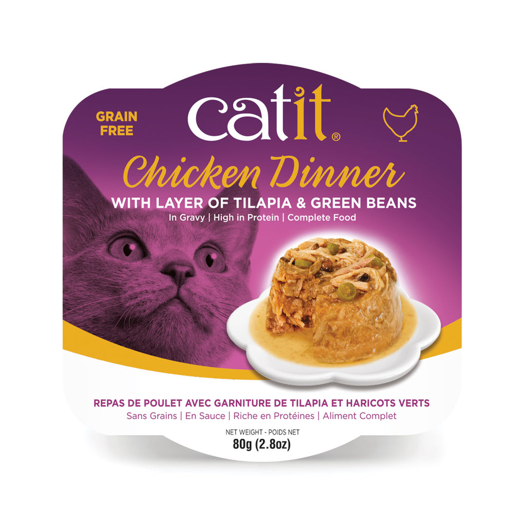 Catit Chicken Dinner Wet Cat Food, Tilapia & Green Beans, 2.8 oz Pouch