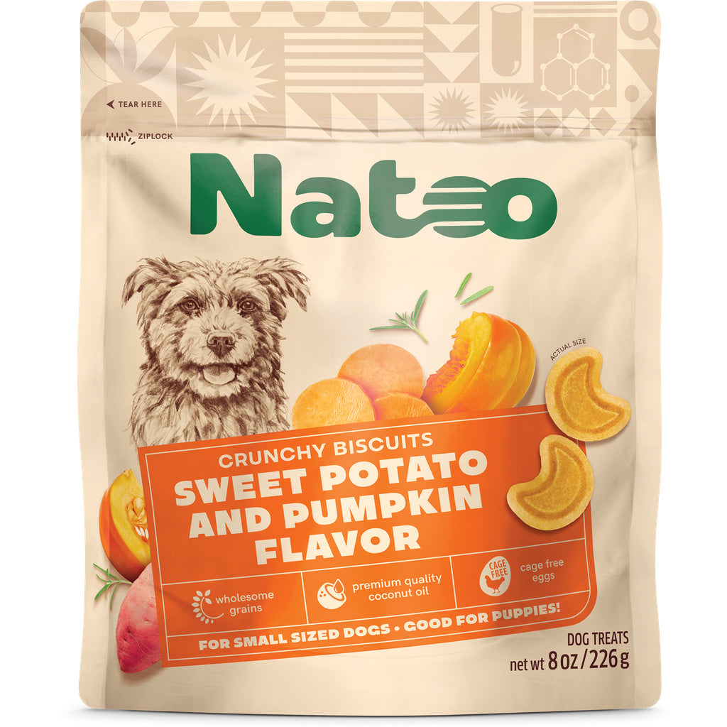 NATOO Biscuits for Small Dogs & Puppies, Sweet Potato & Pumpkin Flavor, 8 oz Crunchy Dog Treats