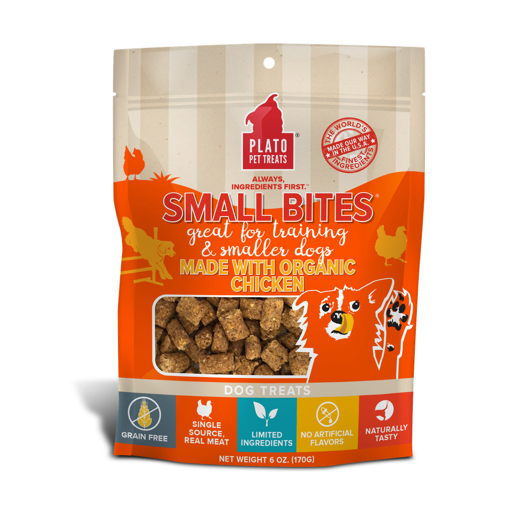 Plato Small Bites Organic Chicken Dog Treats - Grain-Free, 6 oz