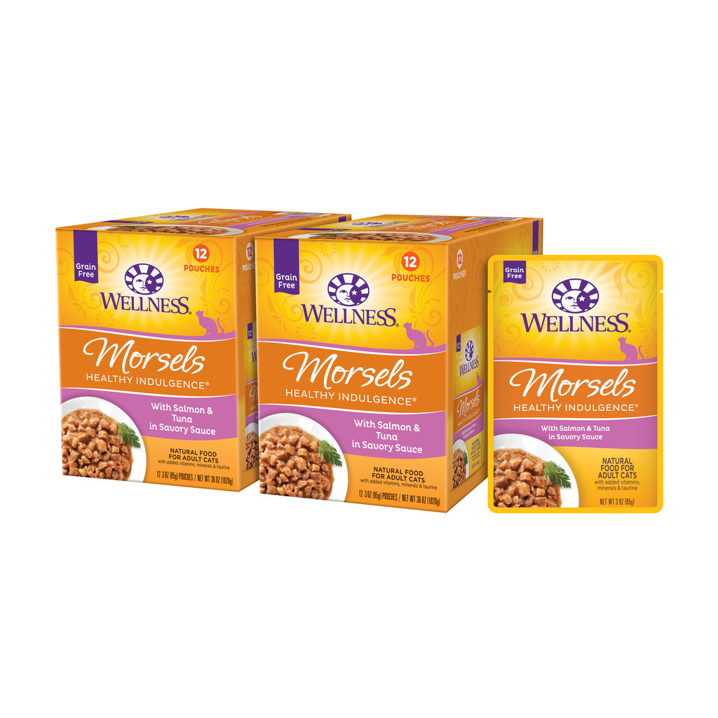 Wellness Healthy Indulgence Salmon & Tuna Morsels Grain-Free Wet Cat Food, 3 oz Pouch