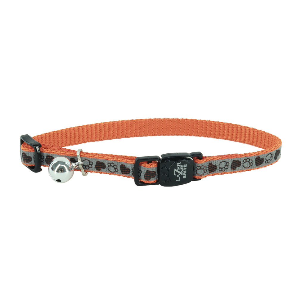 Coastal Pet Lazer Brite Safety Cat Collar, 3/8 in, 8-12 in, Orange Paw Reflective, Breakaway