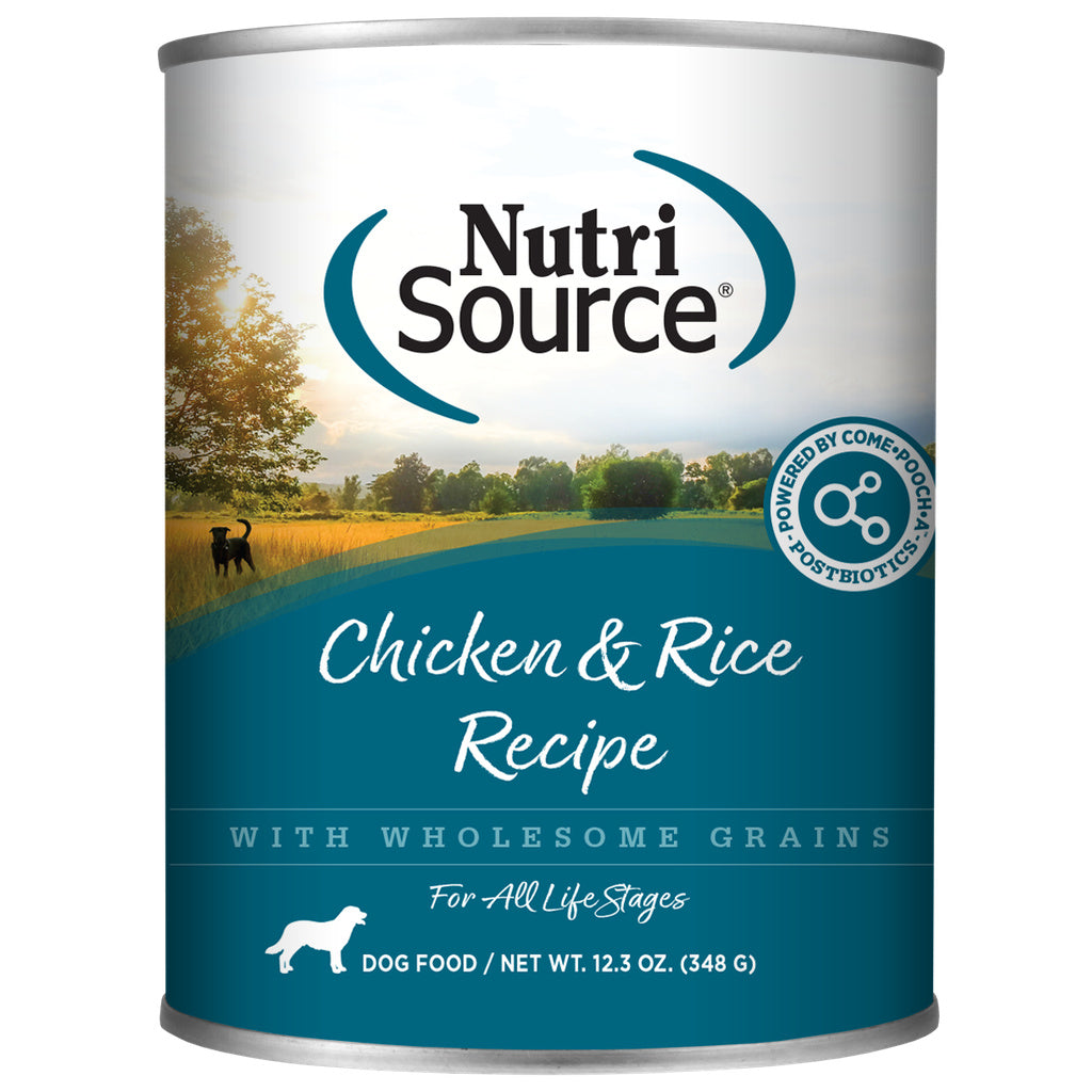 NutriSource Chicken & Rice Wet Dog Food, 12.3 oz Can - Adult Formula with Wholesome Grains