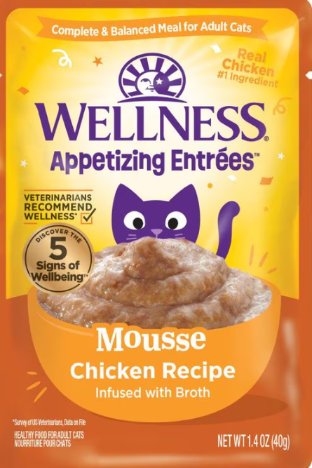 Wellness Appetizing Entrees Mousse Chicken Recipe Infused with Broth Natural Wet Cat Food, 1.4 oz Pouch