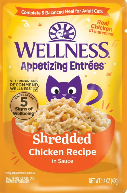 Wellness Appetizing Entrees Shredded Chicken in Sauce Cat Food, 1.4 oz Pouch