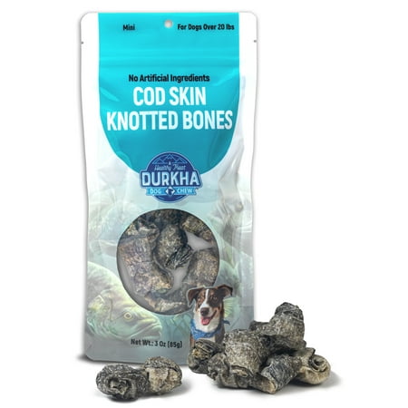 Durkha Mini Cod Skin Knotted Bones Dog Treats - 2.5oz All Natural Chews