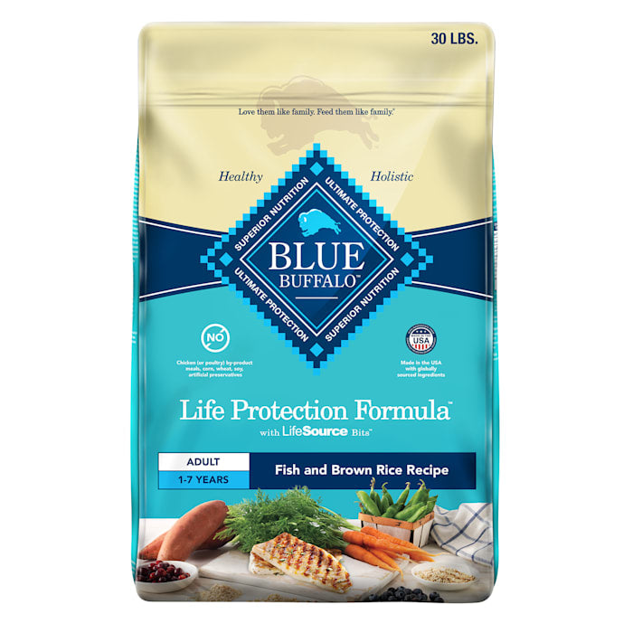 Blue Buffalo Life Protection Formula Adult Dry Dog Food, Fish & Brown Rice Recipe, 30 lb Bag