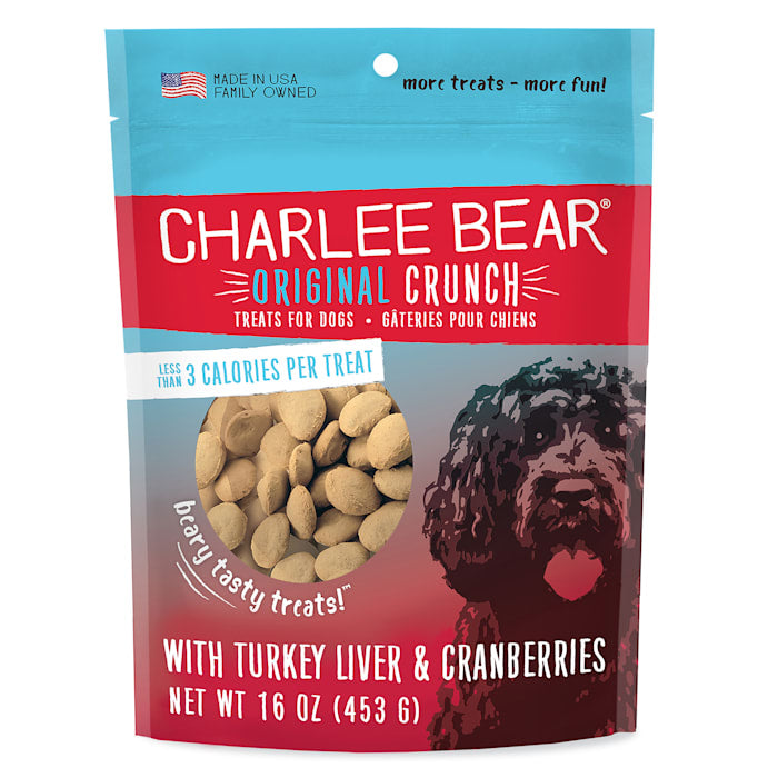 Charlee Bear Turkey Liver & Cranberries Dog Treats - 16 oz Pouch, Original Crunch Recipe
