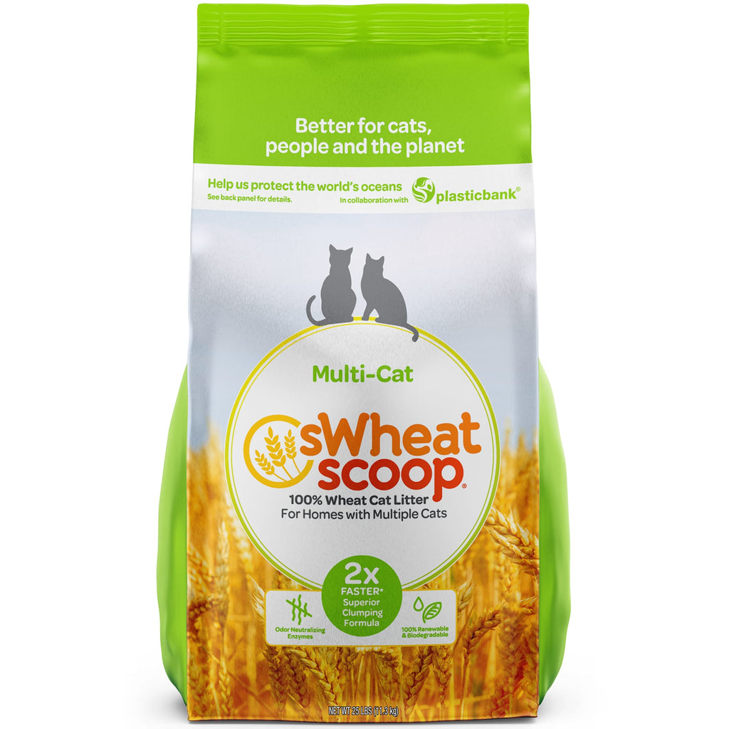 sWheat Scoop Multi-Cat Natural Wheat Clumping Litter, Unscented, 25 lb Bag