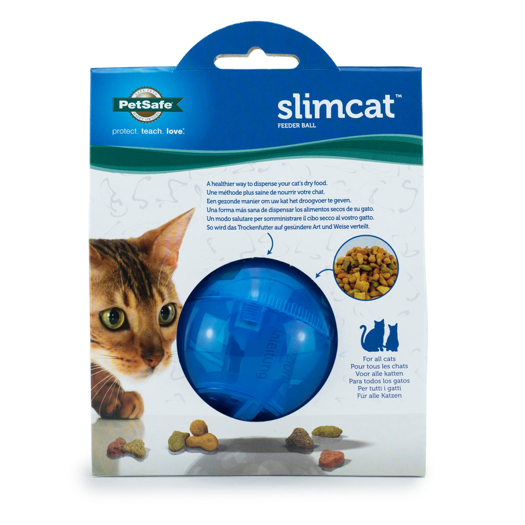 PetSafe SlimCat Interactive Cat Feeder Ball - Blue, Slow Feeder & Treat Dispenser
