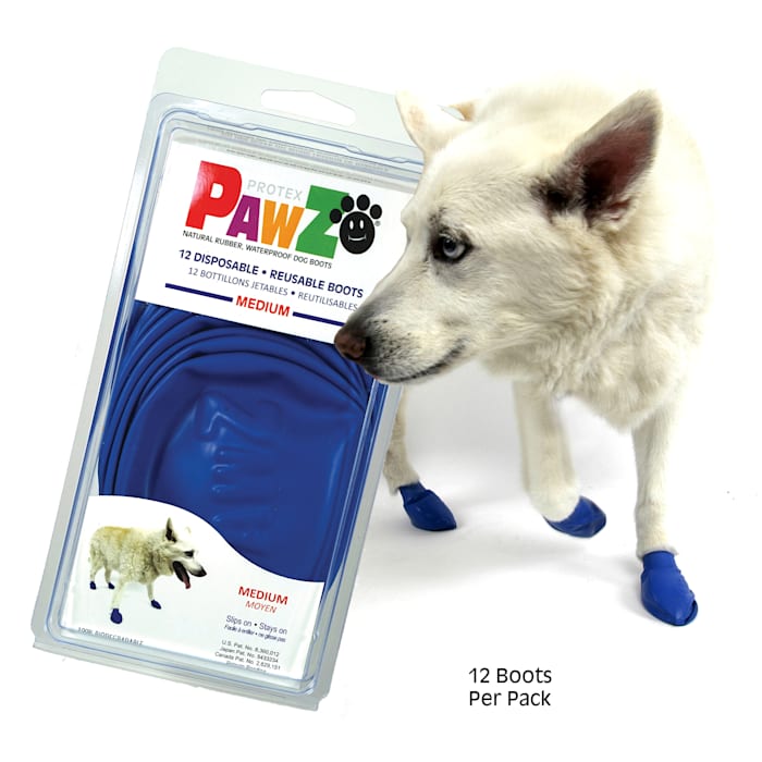 Pawz Dog Boots - Medium, Blue, 12 Count - Waterproof, Reusable Rubber Paw Protection