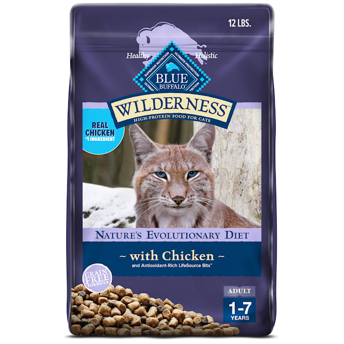 Blue Buffalo Wilderness Chicken Recipe Grain Free Adult Dry Cat Food, 12 lb