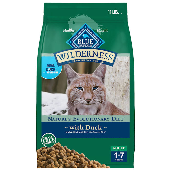 Blue Buffalo Wilderness Duck Recipe Grain-Free Adult Dry Cat Food, 11 lb