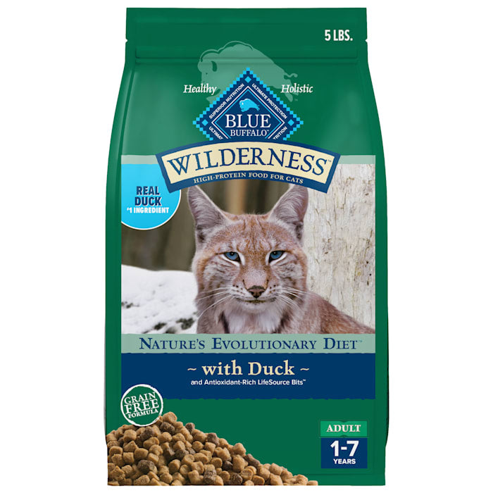 Blue Buffalo Wilderness Grain-Free Duck Recipe Adult Dry Cat Food, 5 lb