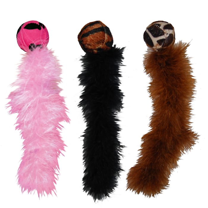 KONG Wild Tails Cat Toy - Feather Teaser, Plush Ball, Rattle Sound (Assorted Colors)