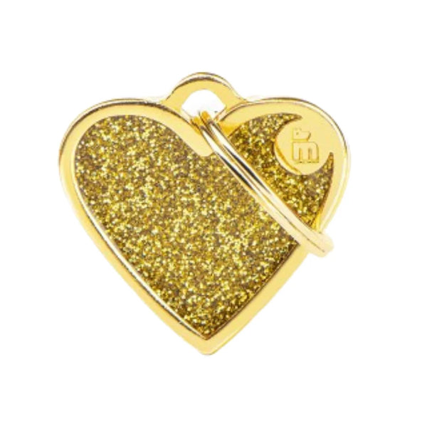 My Family Shine Small Glitter Heart Pet ID Tag - Gold, 25mm, Customizable