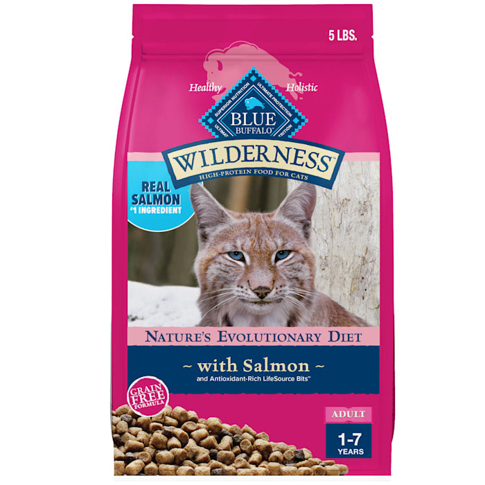 Blue Buffalo Wilderness Salmon Recipe Grain-Free Dry Cat Food, 5 lb Bag