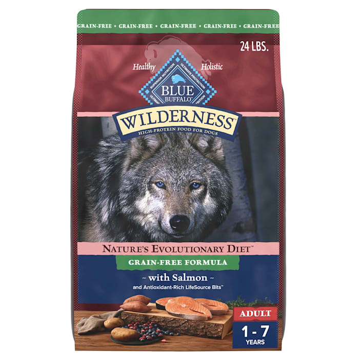 Blue Buffalo Wilderness Adult Salmon Recipe, Grain-Free Dry Dog Food, 24 lb Bag