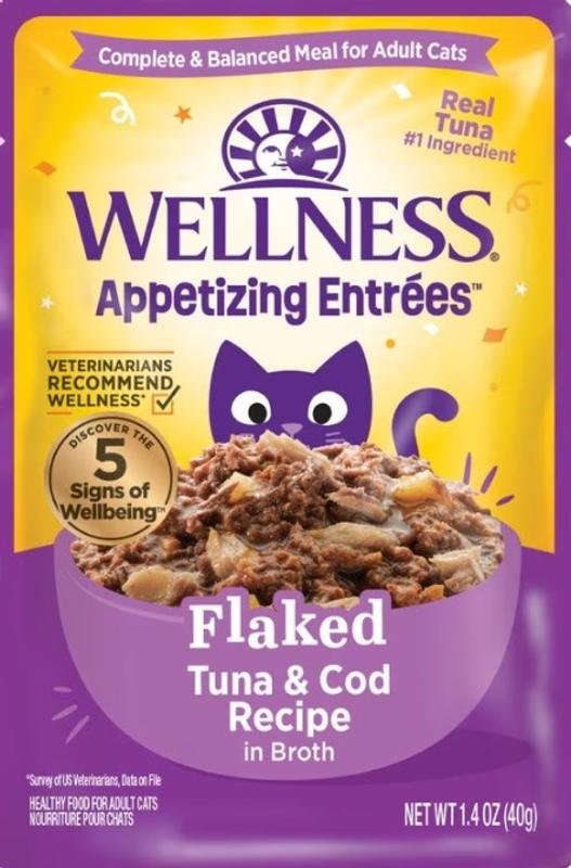 Wellness Appetizing Entrees Flaked Tuna & Cod in Broth Wet Cat Food, 1.4 oz Pouch