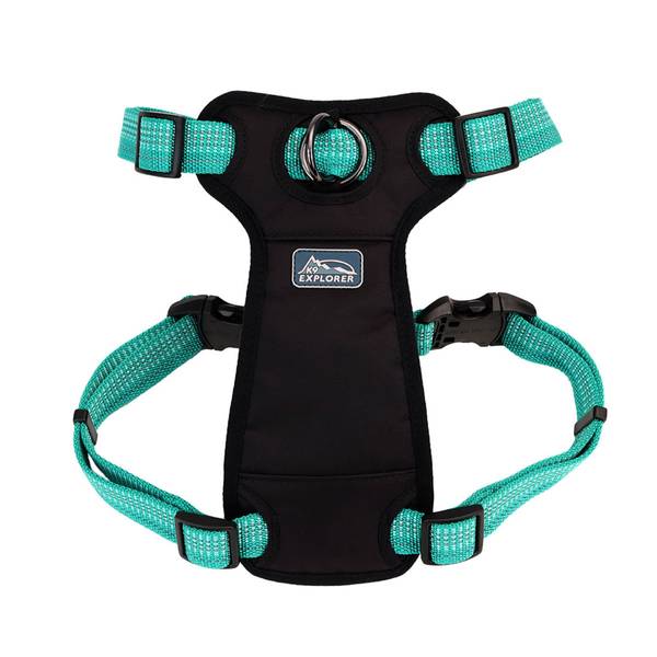 Coastal K9-Explorer Brights Reflective Padded Dog Harness Front Connect 12-18" Ocean