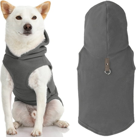 Gooby Fleece Vest Hoodie Dog Sweater - Gray - Small Dog Hoodie with Leash Ring