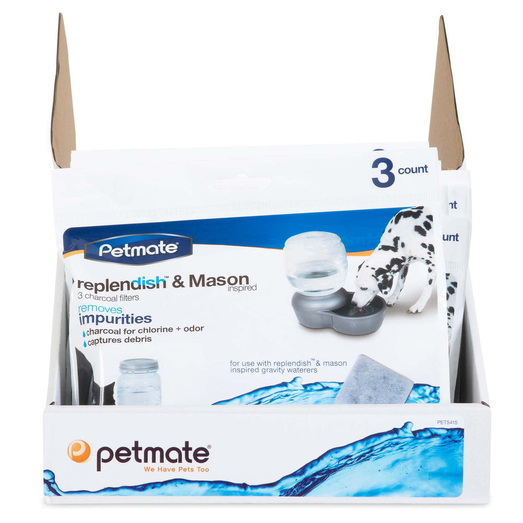 Petmate Replendish Charcoal Filter Replacement 3-Pack, Replendish Waterer Filters