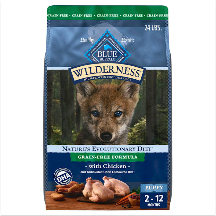 Blue Buffalo Wilderness Puppy Grain-Free Chicken Recipe Dry Dog Food, 24 lb