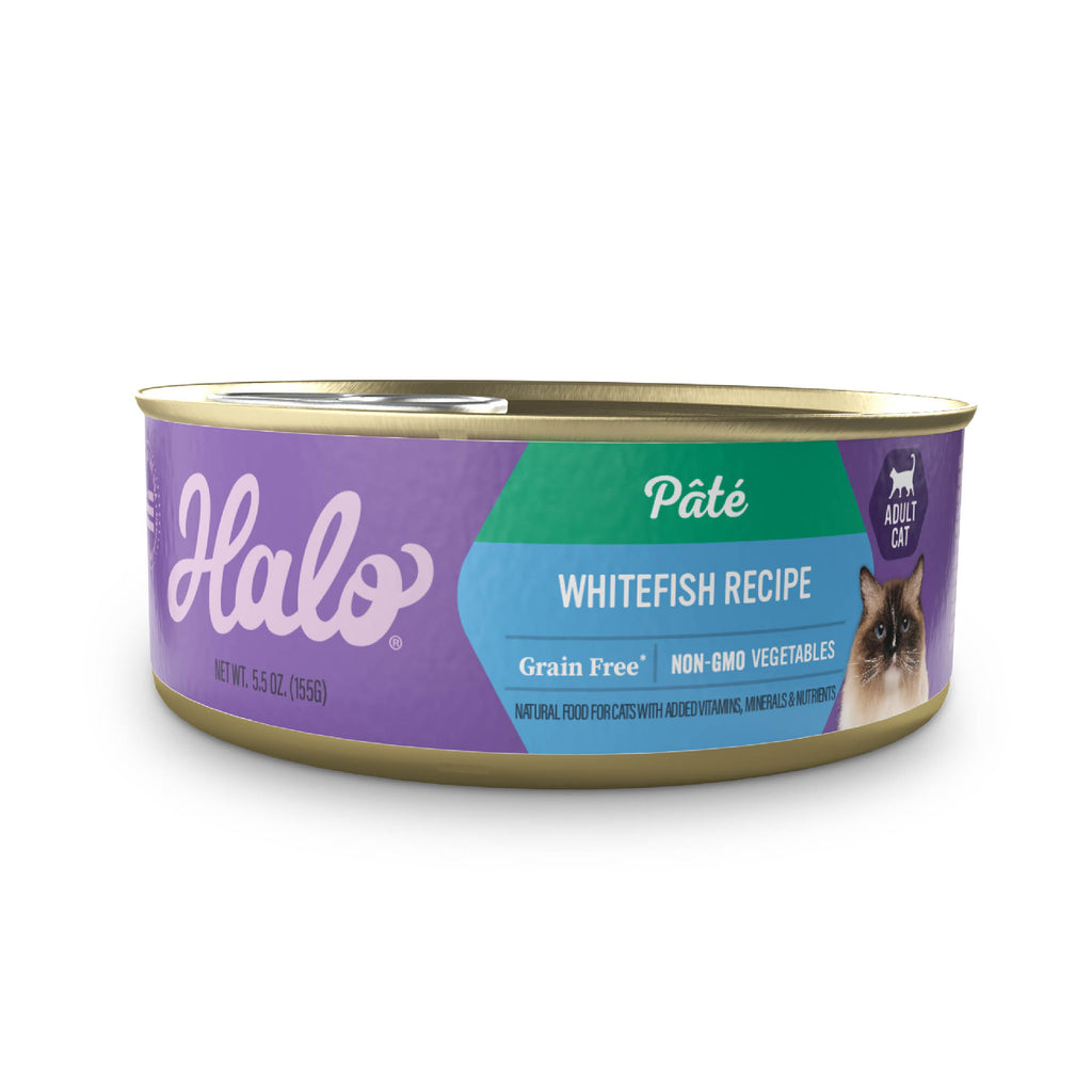 Halo Indoor Grain Free Wet Cat Food, Adult, Whitefish Pate, 5.5 oz