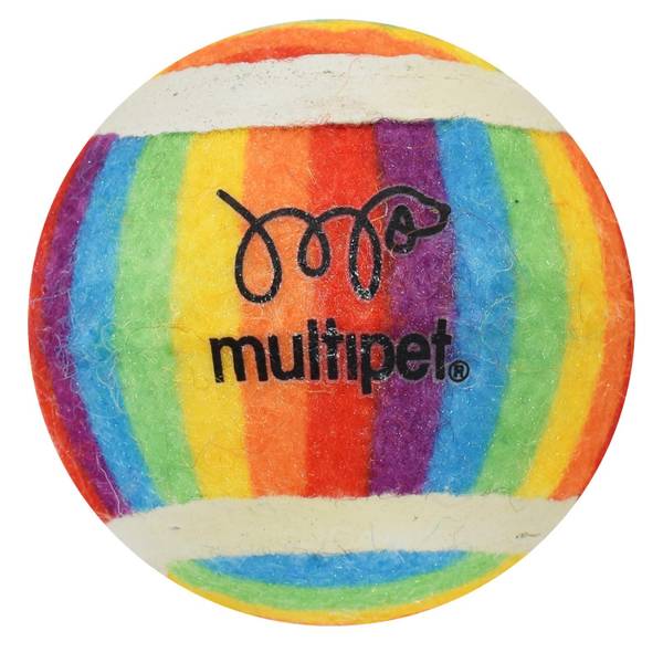 Multipet Rattle Tennis Ball Rainbow Cat Toy, 2 Inches