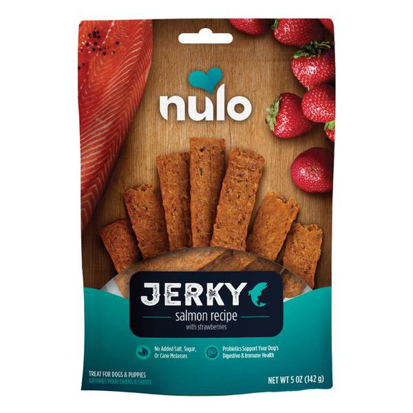 Nulo Freestyle Jerky Strips Dog Treats, Salmon & Strawberries, Grain-Free, 5 oz