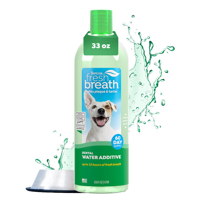 TropiClean Fresh Breath Water Additive for Dogs & Cats, 33.8 oz - Oral Care Solution
