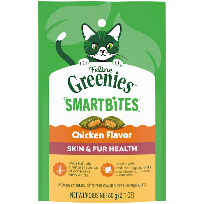 Greenies Feline Smartbites Skin & Fur Health Cat Treats, Chicken Flavor, 2.1 oz