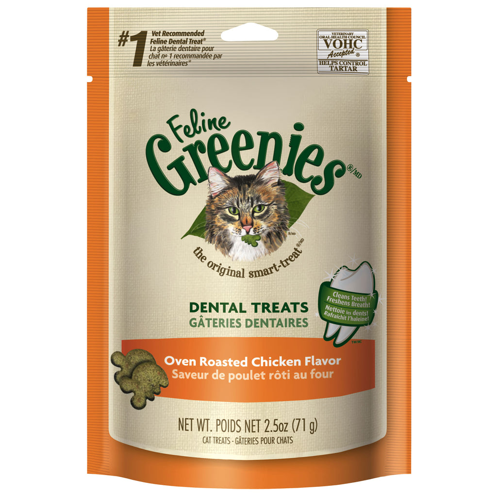 Greenies Feline Dental Cat Treats - Oven Roasted Chicken Flavor, 2.5 oz Pouch