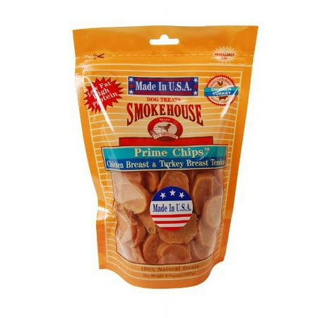 Smokehouse USA Prime Chips Dog Treats - Chicken & Turkey - 8 oz Resealable Bag - All Natural