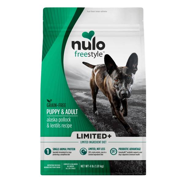 Nulo Freestyle Limited Plus Dog Food, Pollock & Lentils, Grain-Free, Puppy & Adult, 4 lb Bag
