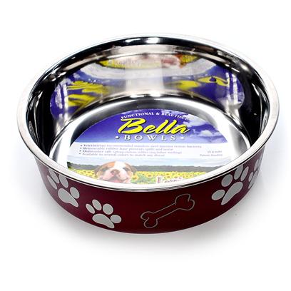 Loving Pets Bella Bowl - Medium, Merlot - Stainless Steel Pet Dish with Rubber Base