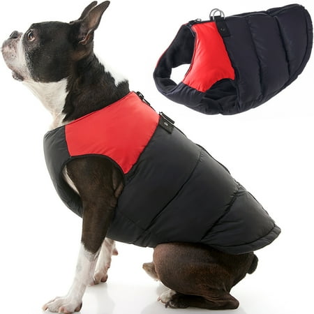 Gooby Padded Vest Dog Jacket - Red, Medium - Warm Fleece Jacket with Dual D Ring Leash - Water Resistant