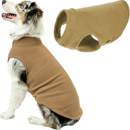 Gooby Stretch Fleece Vest Dog Sweater - Sand - Warm Pullover Jacket for Dogs