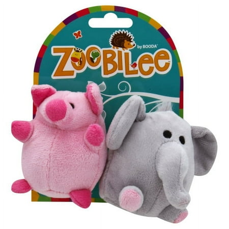 Zoobilee Mini Elephant & Pig Dog Toy 2-Pack - Small Plush Squeaky Toys for Puppies