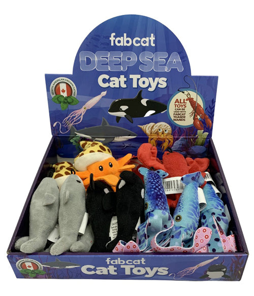 Fabcat Deep Sea Cat Toys - Assorted Plush Characters (Shark, Squid, Lobster, Hermit Crab, Orca)