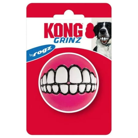 KONG Rogz Grinz Dog Treat Ball - Medium 2.4/2.5 inch - Funny Face Fetch Toy